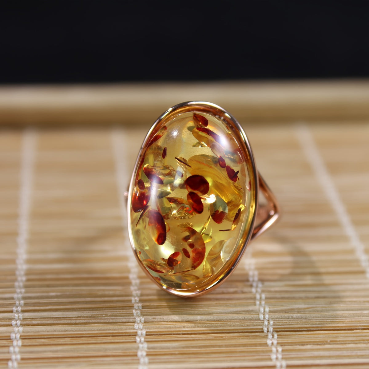 Natural Amber Floral Ring