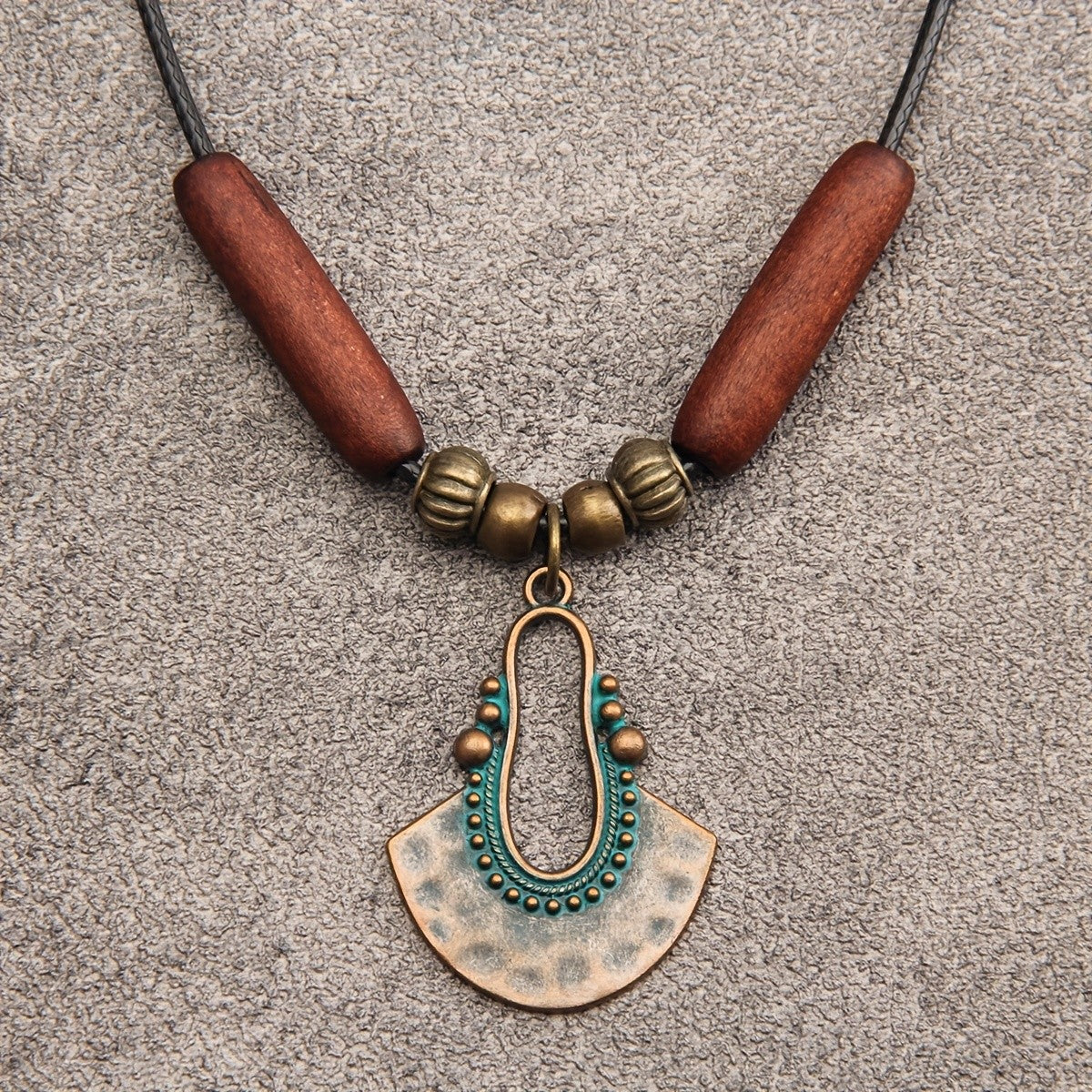 Wood Bead Concentric Circle Necklace