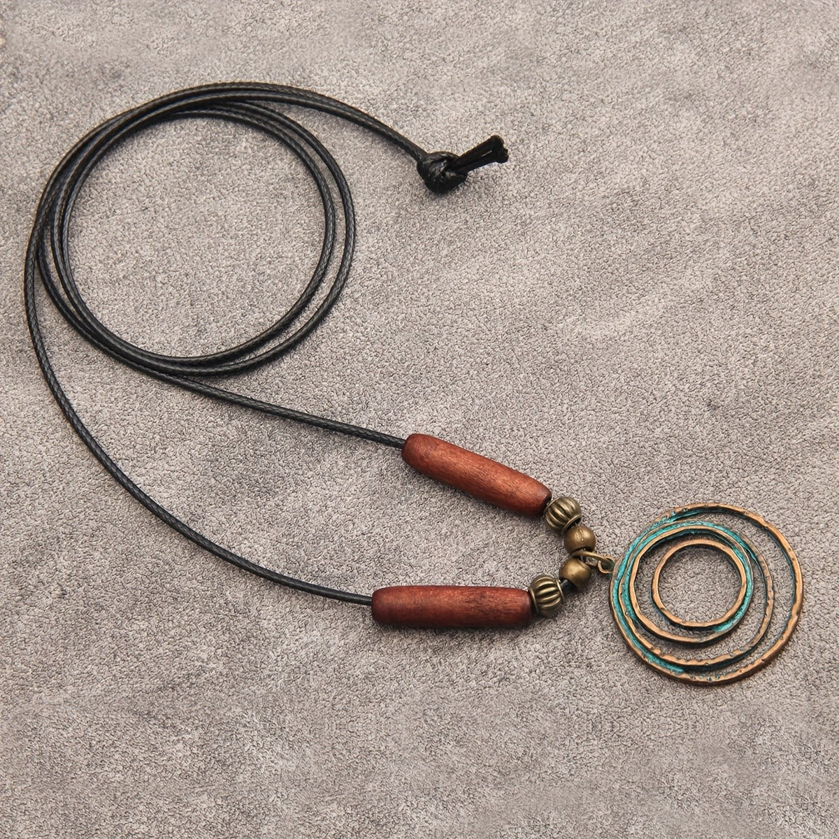 Wood Bead Concentric Circle Necklace