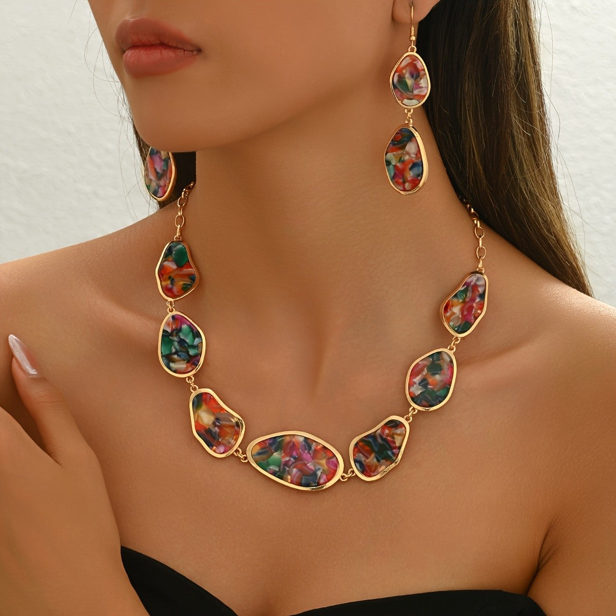 Multicolor Resin Necklace & Earring Set