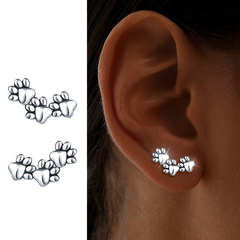 Triple Paw Print Climber Earrings