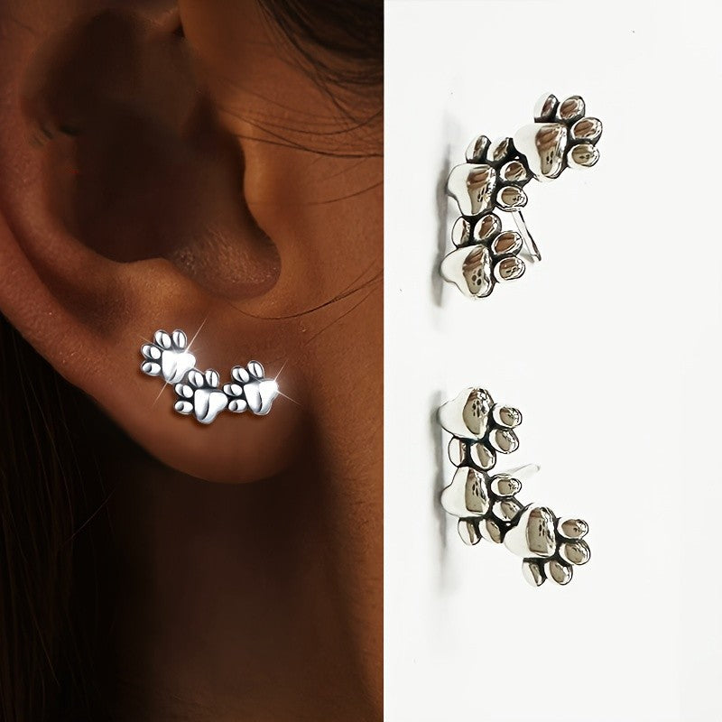 Triple Paw Print Climber Earrings