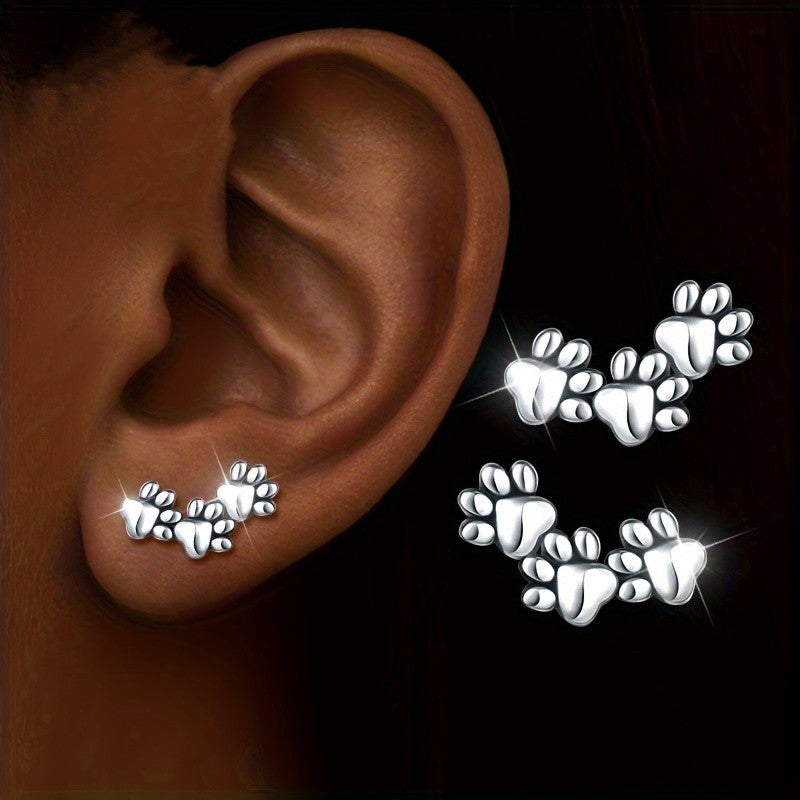 Triple Paw Print Climber Earrings