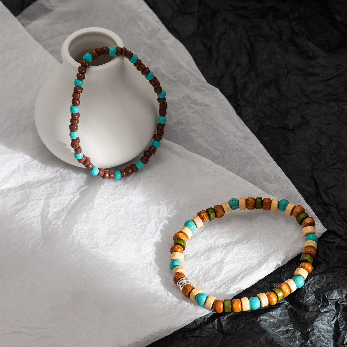 Turquoise & Wood Bead Bracelet Set