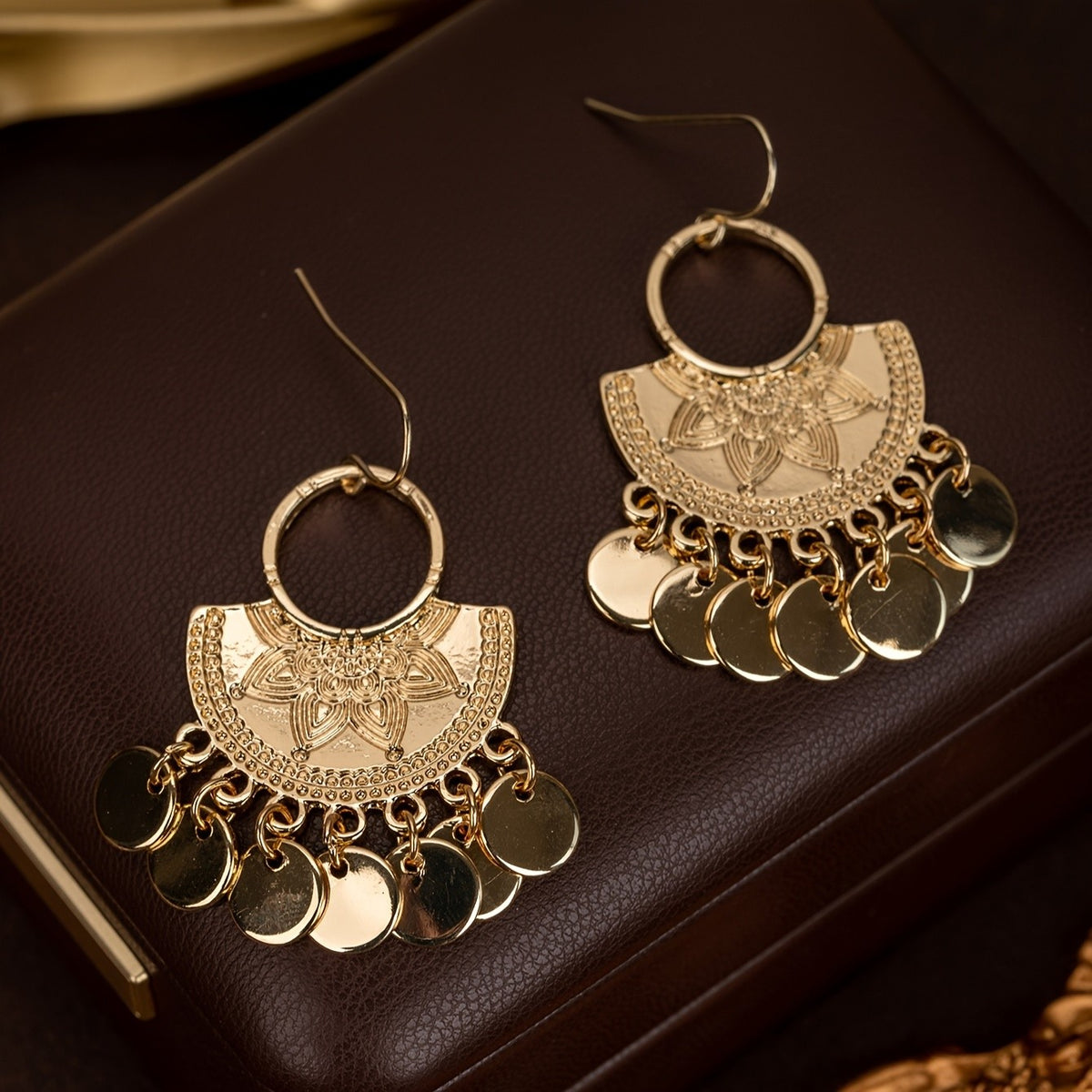 Floral Coin Dangle Earrings