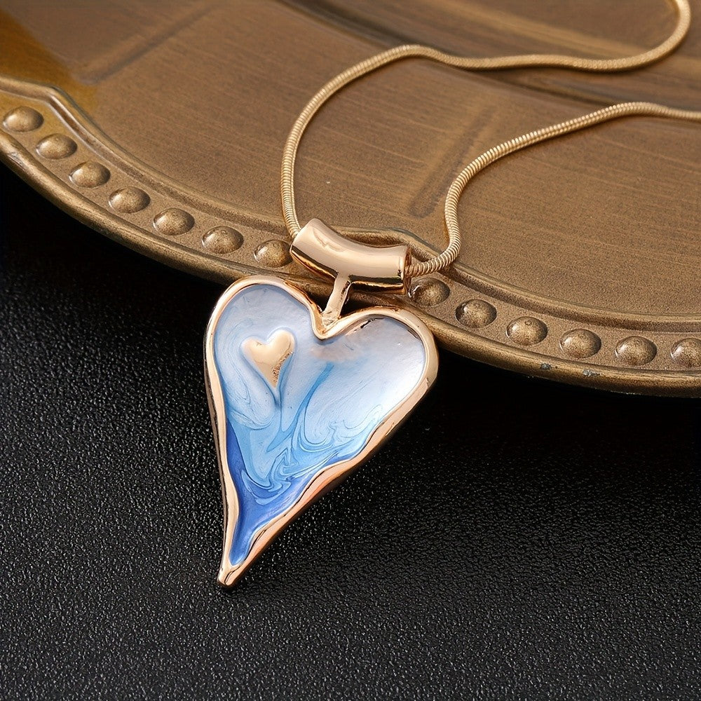 Blue Marbled Heart Necklace