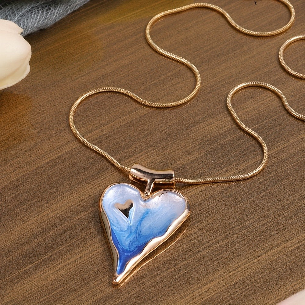 Blue Marbled Heart Necklace