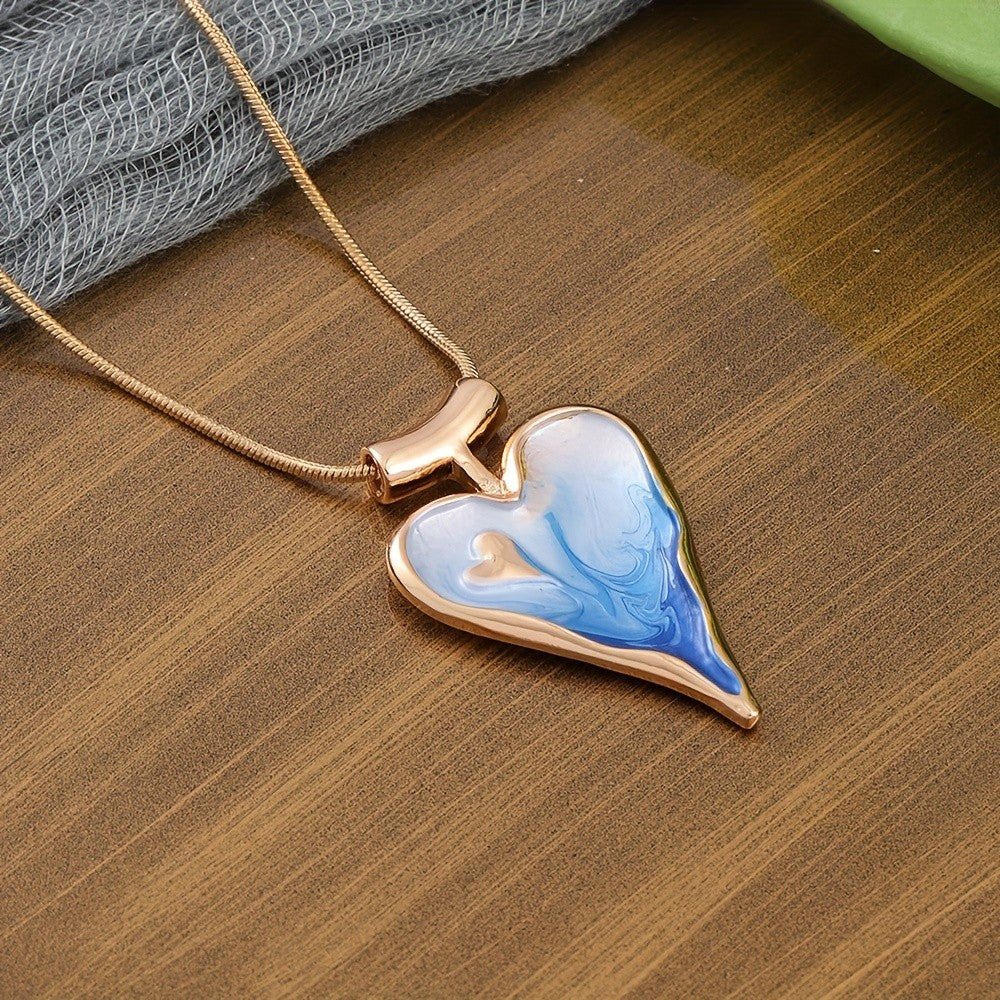 Blue Marbled Heart Necklace