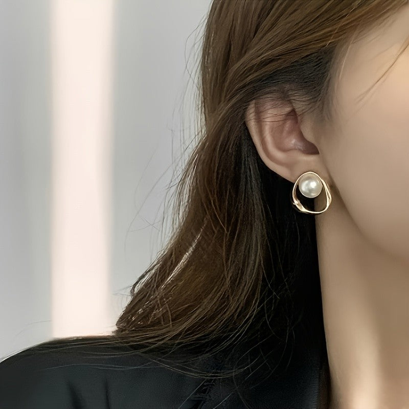 Gold-Tone Pearl Frame Earrings