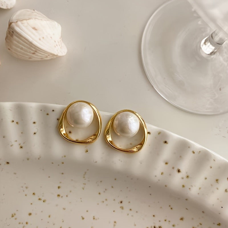 Gold-Tone Pearl Frame Earrings