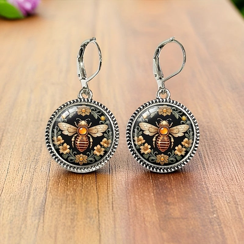 Vintage Bee Floral Glass Earrings