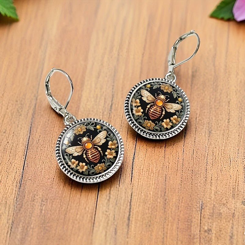 Vintage Bee Floral Glass Earrings