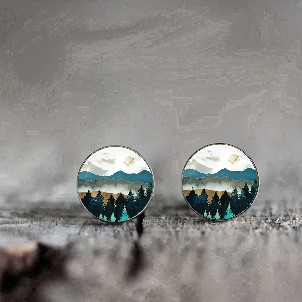 Mountain Forest Landscape Stud Earrings