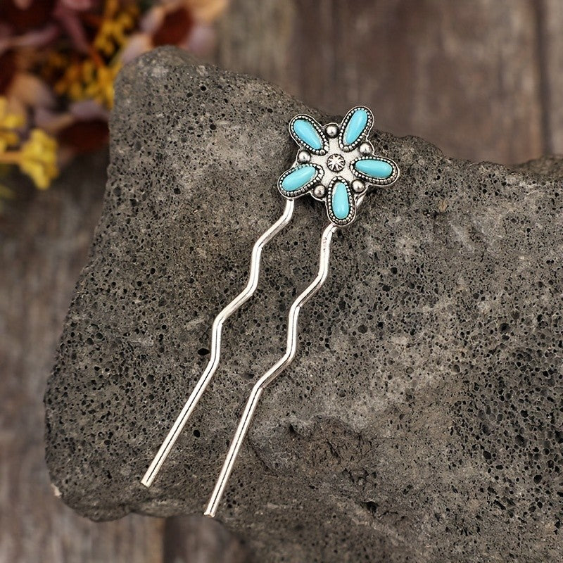 Turquoise Floral Hairpin