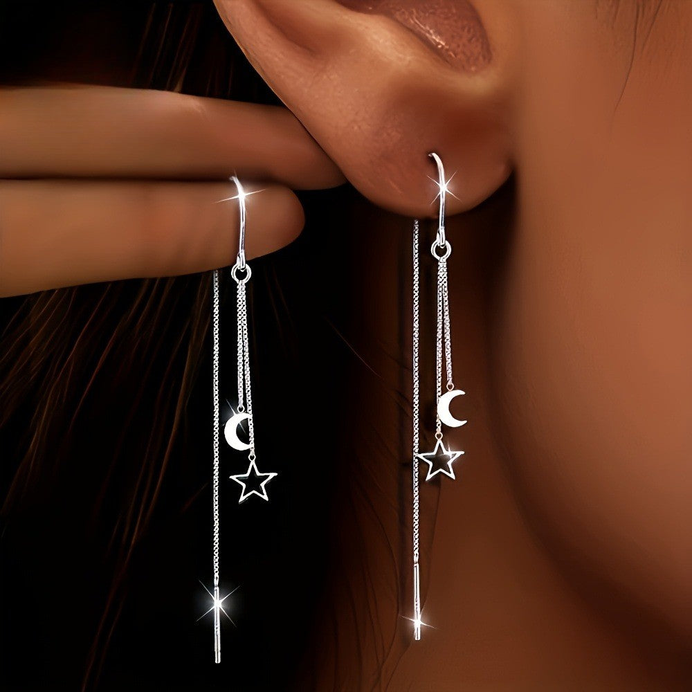 Moon & Star Chain Drop Earrings