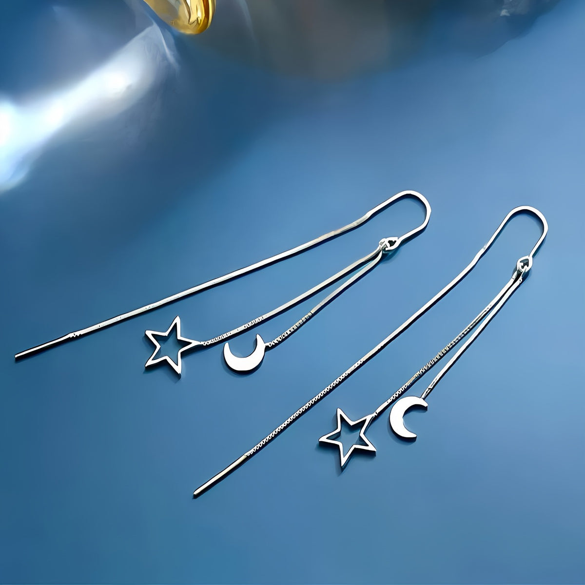 Moon & Star Chain Drop Earrings