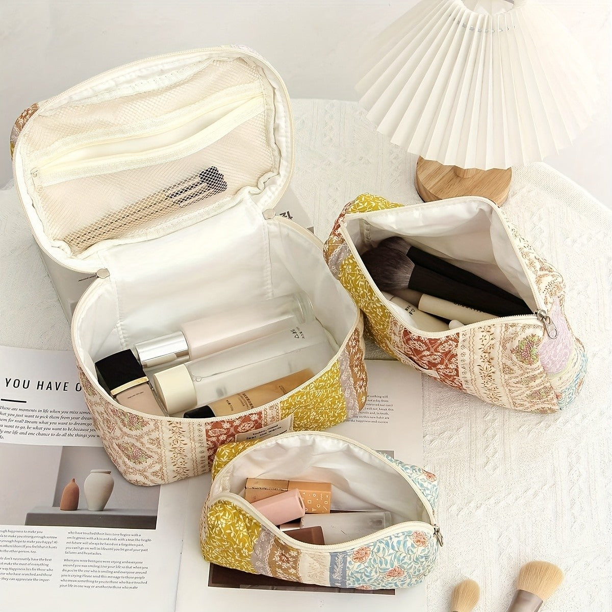 Patchwork Floral Quilted Cosmetic Bag