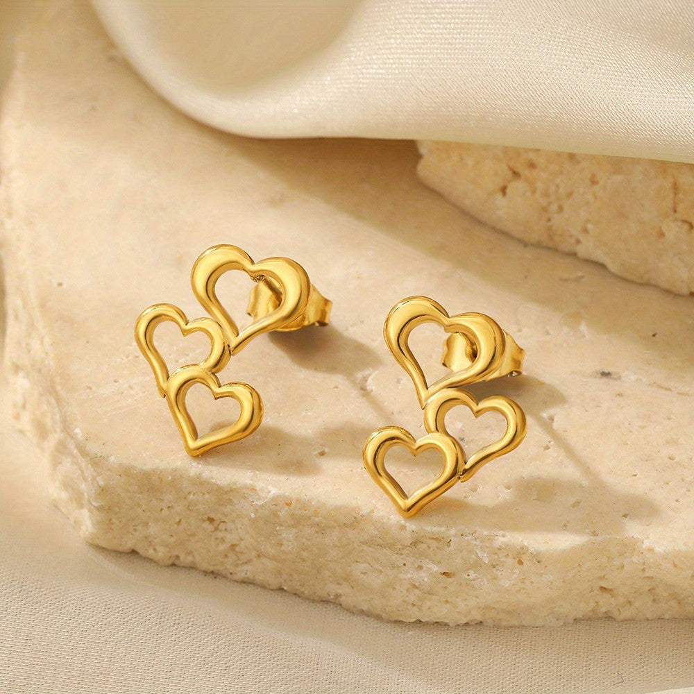 Nested Hollow Heart Stud Earrings