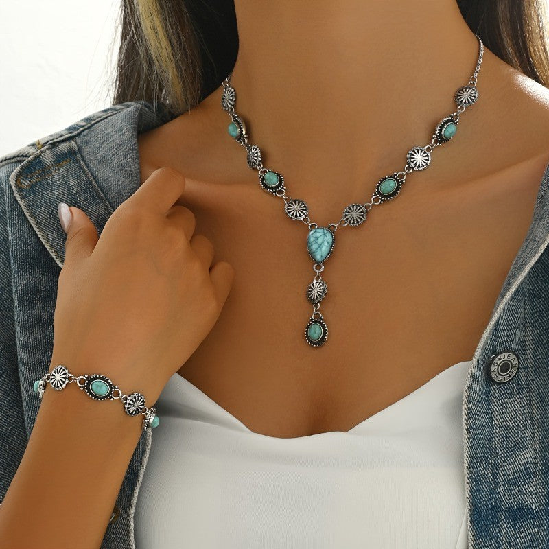 Turquoise Sunburst Y-Necklace & Bracelet Set