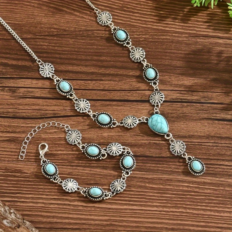 Turquoise Sunburst Y-Necklace & Bracelet Set