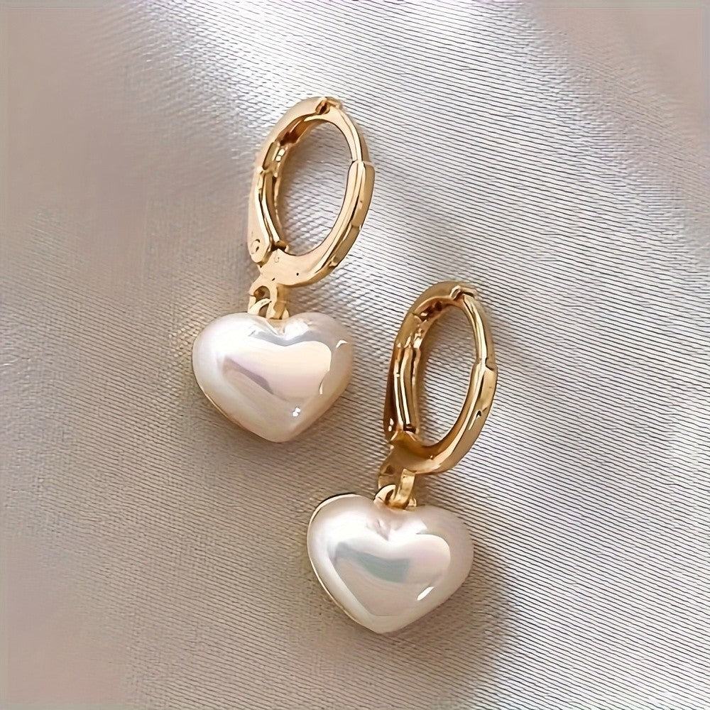 Iridescent Heart Drop Hoop Earrings