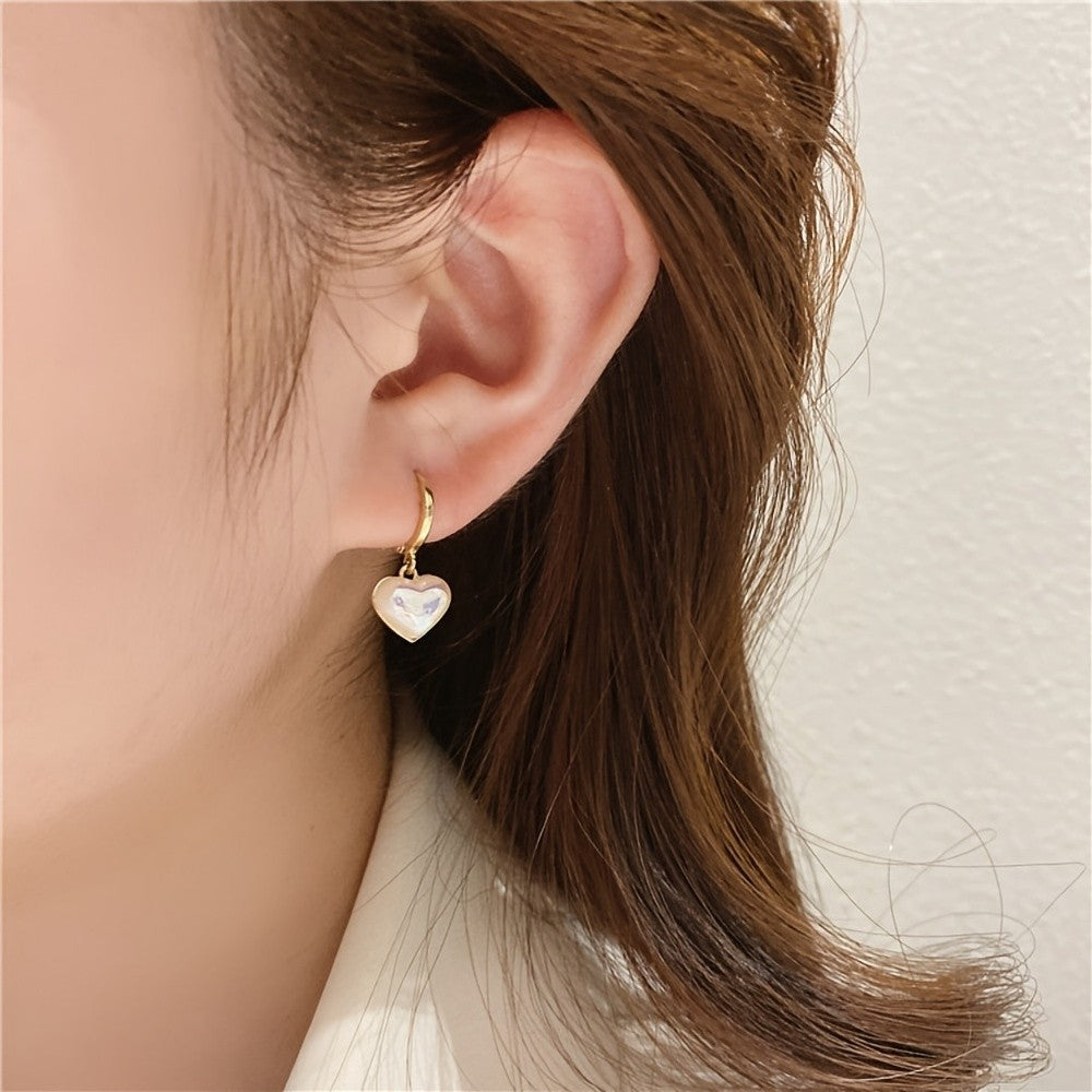 Iridescent Heart Drop Hoop Earrings