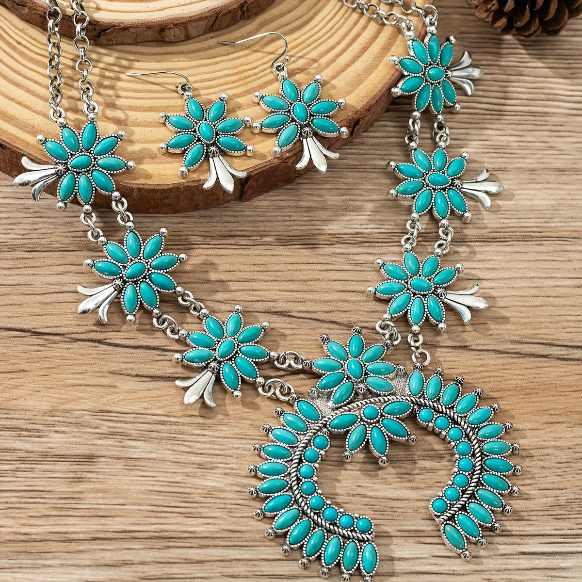 Turquoise Floral Necklace & Earring Set