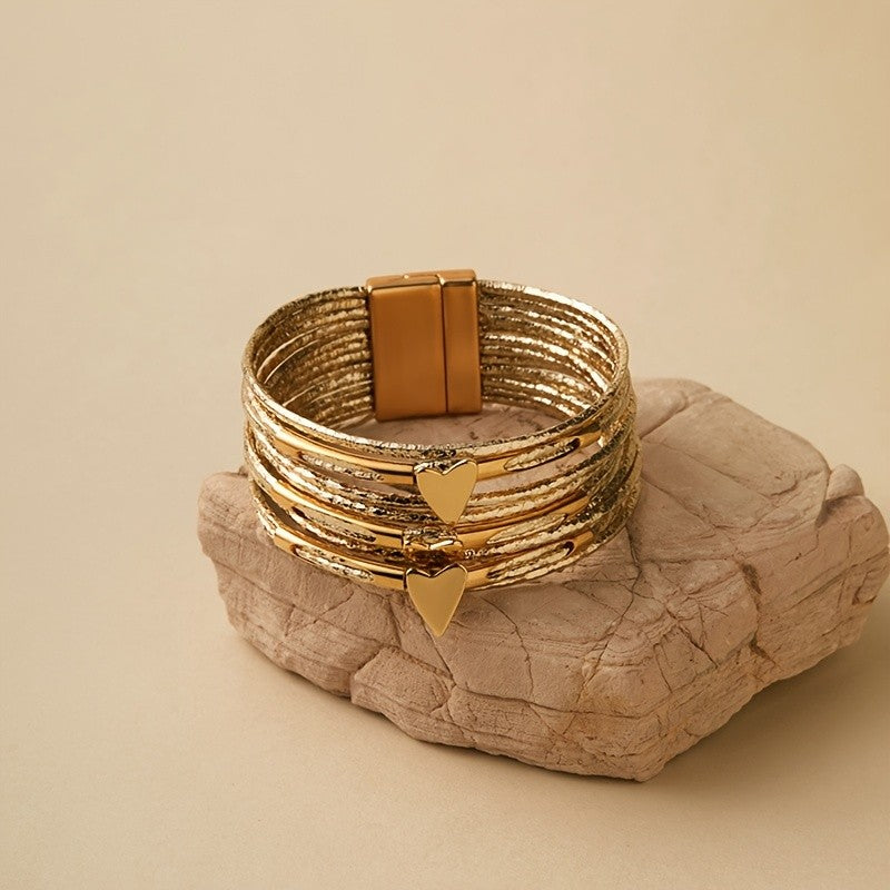 Layered Heart Faux Leather Bracelet
