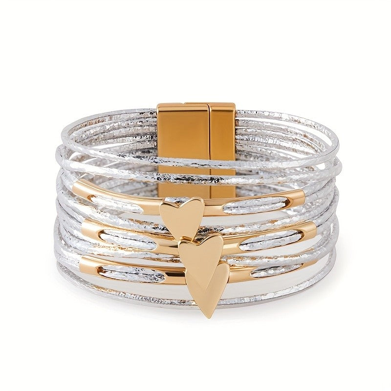 Layered Heart Faux Leather Bracelet