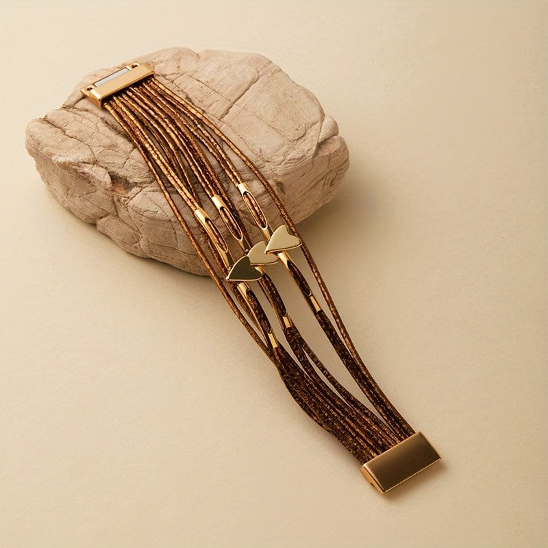 Layered Heart Faux Leather Bracelet
