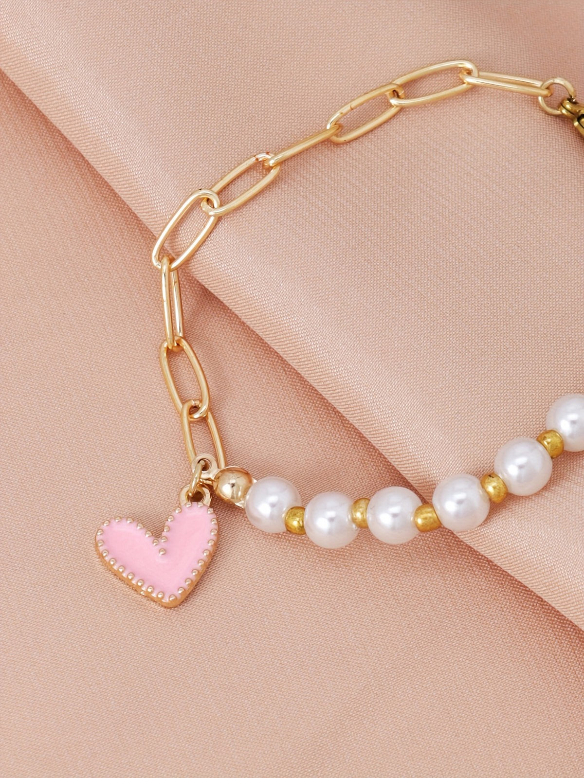 Pink Heart Pearl Bracelet