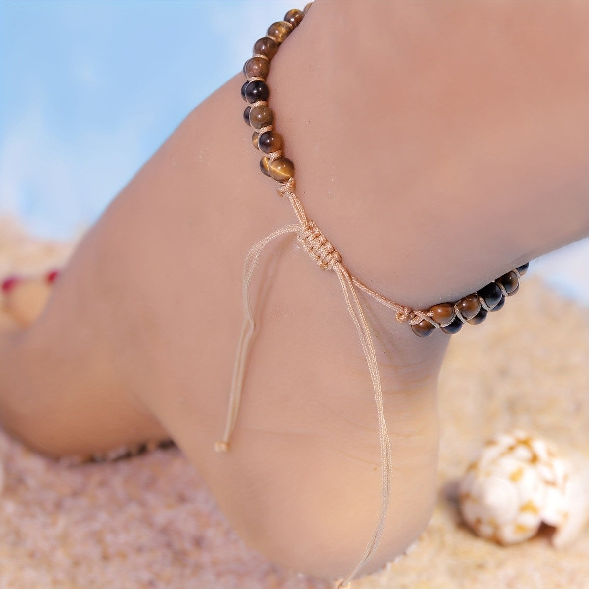 Tiger Stripe Bead Heart Anklet