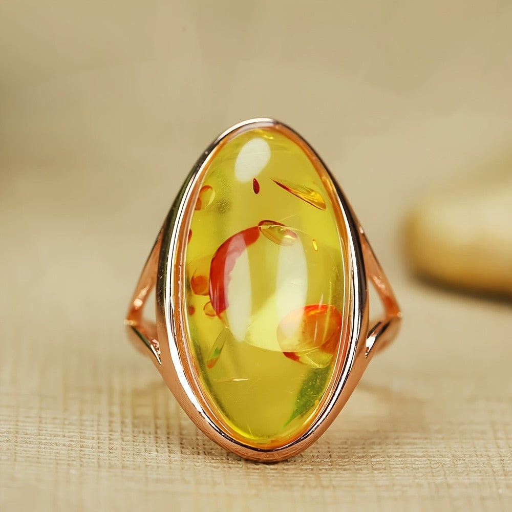 Yellow Amber Oval Ring