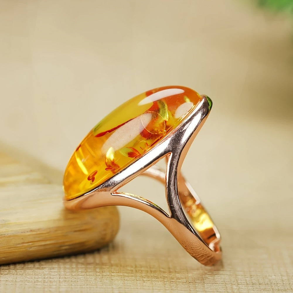 Yellow Amber Oval Ring