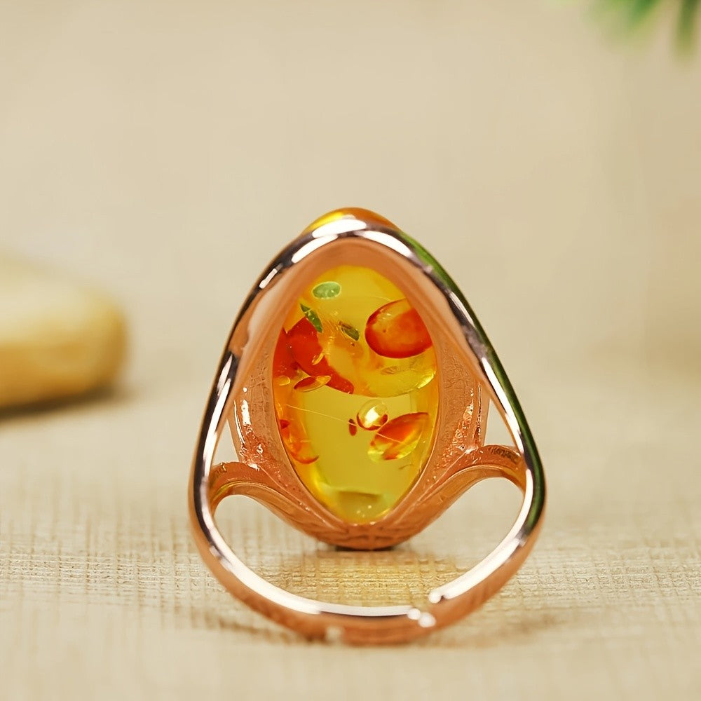 Yellow Amber Oval Ring