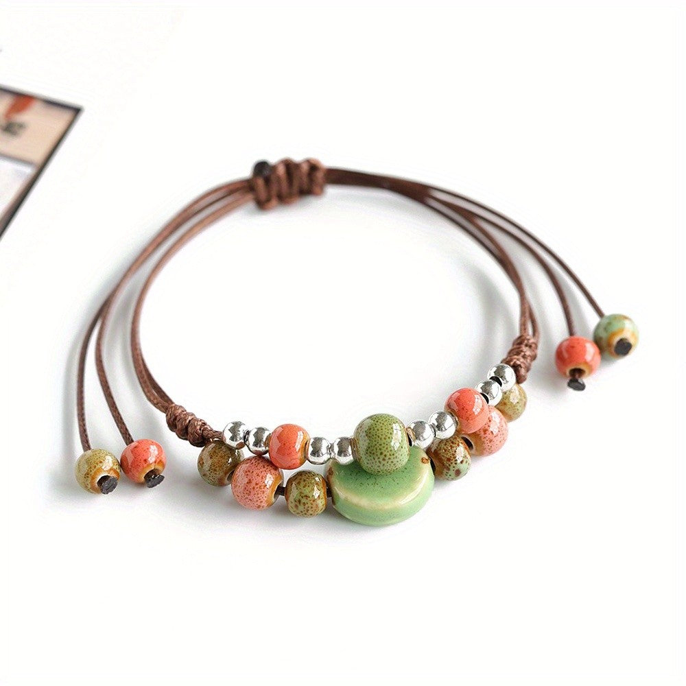 Turquoise & Coral Ceramic Bead Bracelet