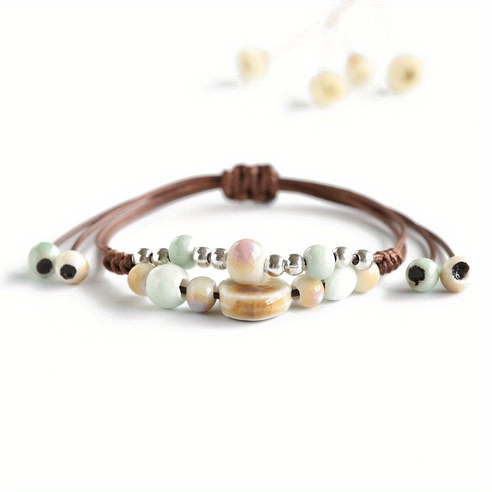 Turquoise & Coral Ceramic Bead Bracelet