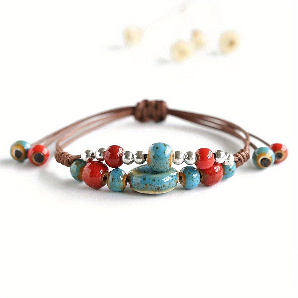 Turquoise & Coral Ceramic Bead Bracelet