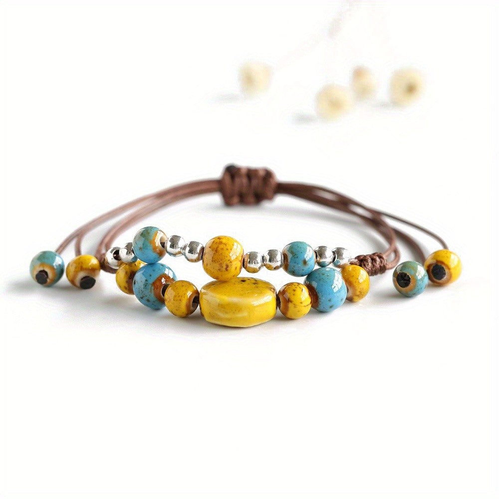 Turquoise & Coral Ceramic Bead Bracelet