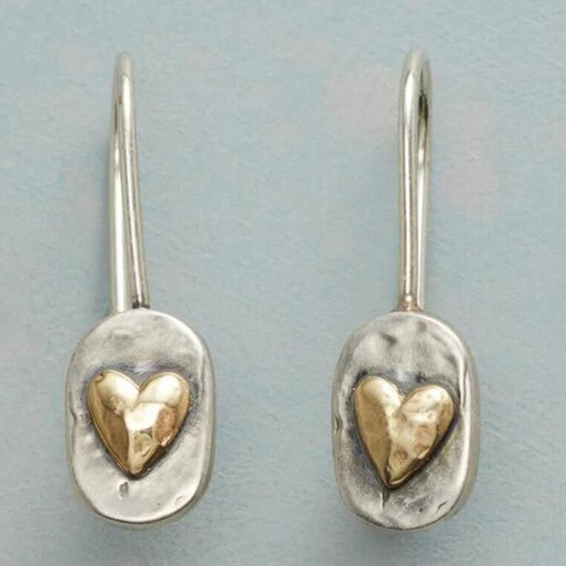 Two-Tone Textured Heart Drop Earrings