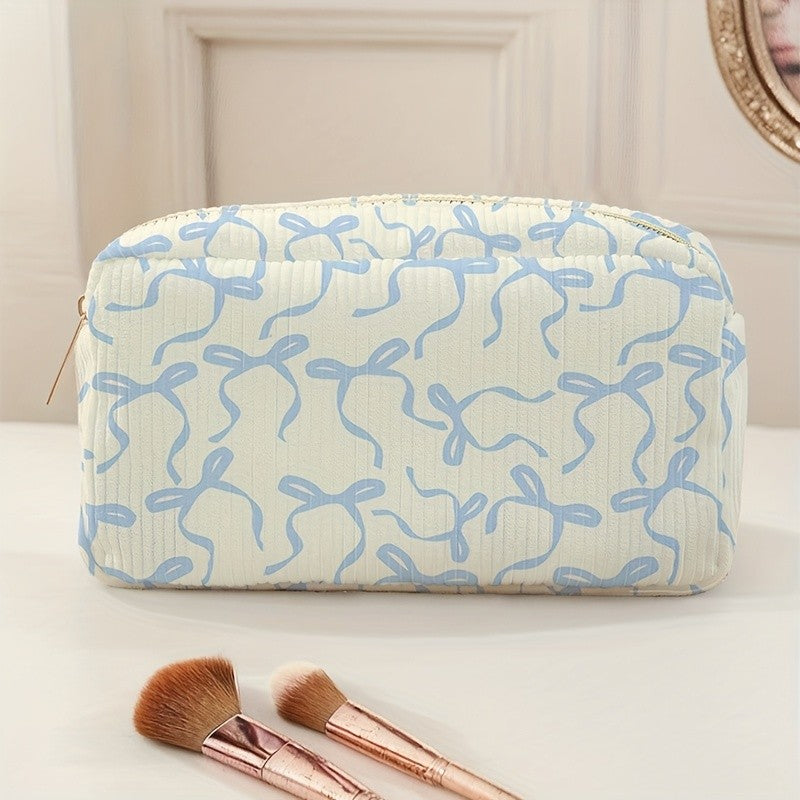 Blue Ribbon Bow Cosmetic Pouch
