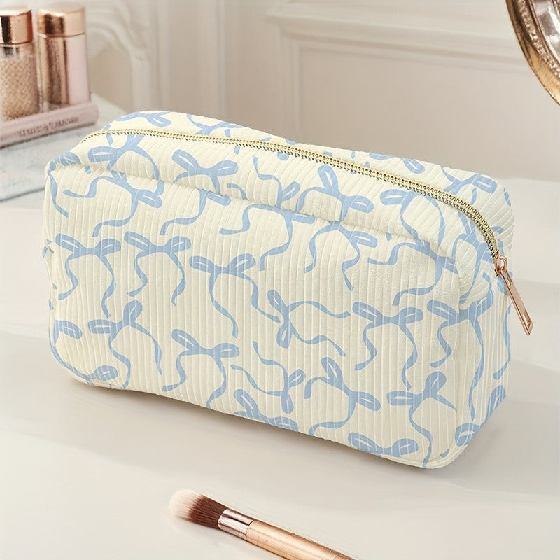 Blue Ribbon Bow Cosmetic Pouch