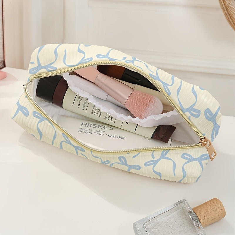 Blue Ribbon Bow Cosmetic Pouch