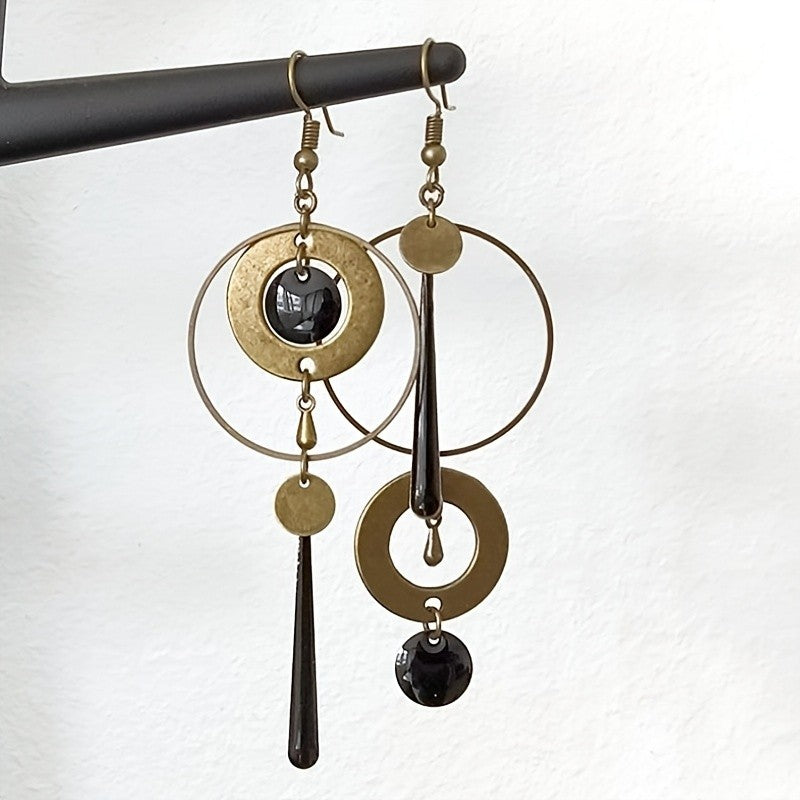 Asymmetrical Black Stone Hoop Earrings