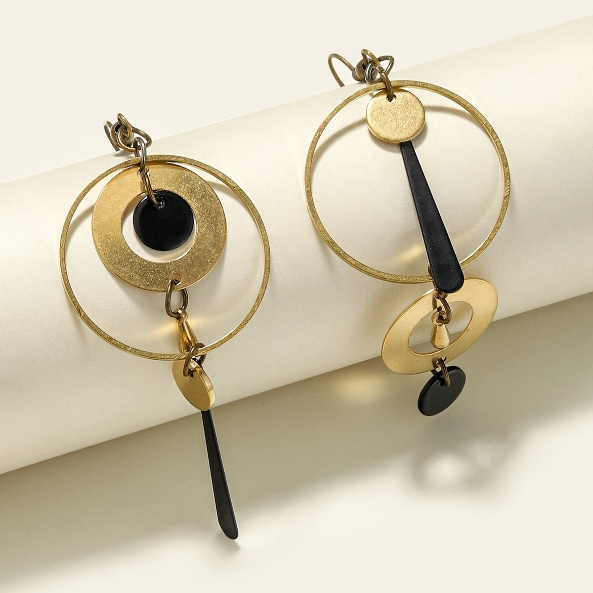 Asymmetrical Black Stone Hoop Earrings