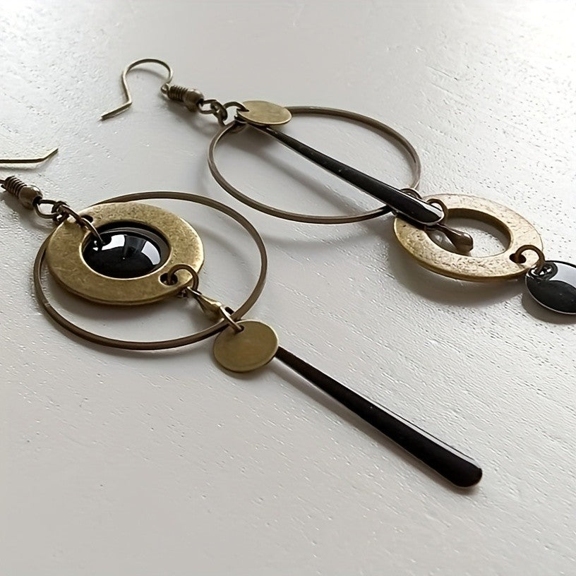 Asymmetrical Black Stone Hoop Earrings