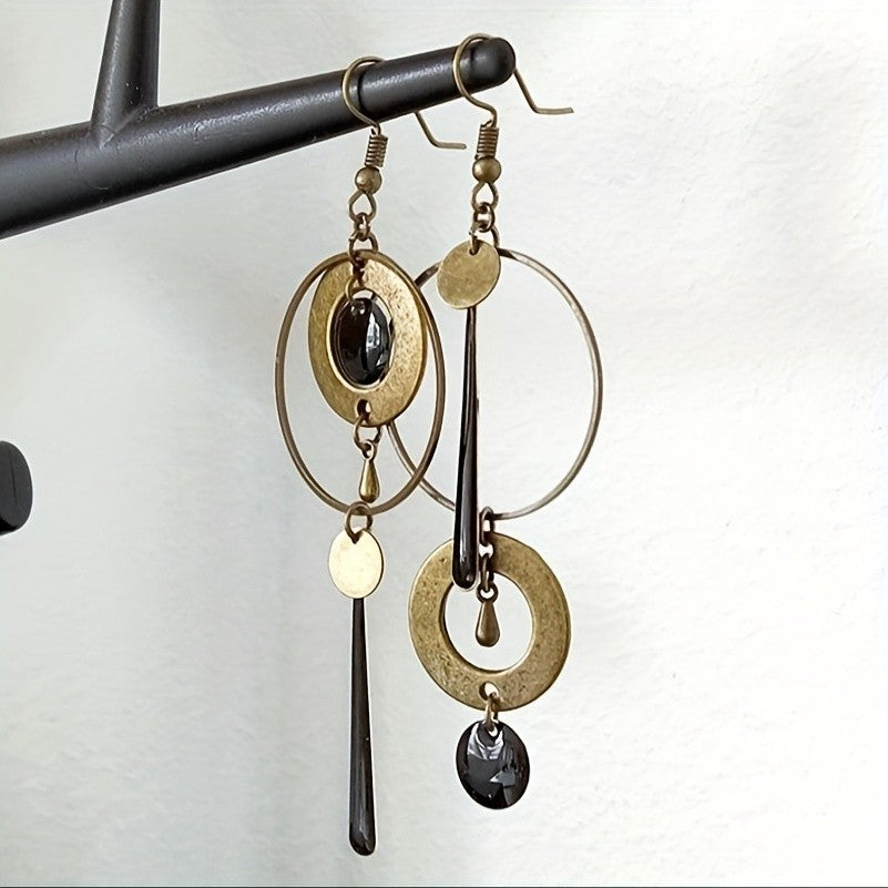 Asymmetrical Black Stone Hoop Earrings
