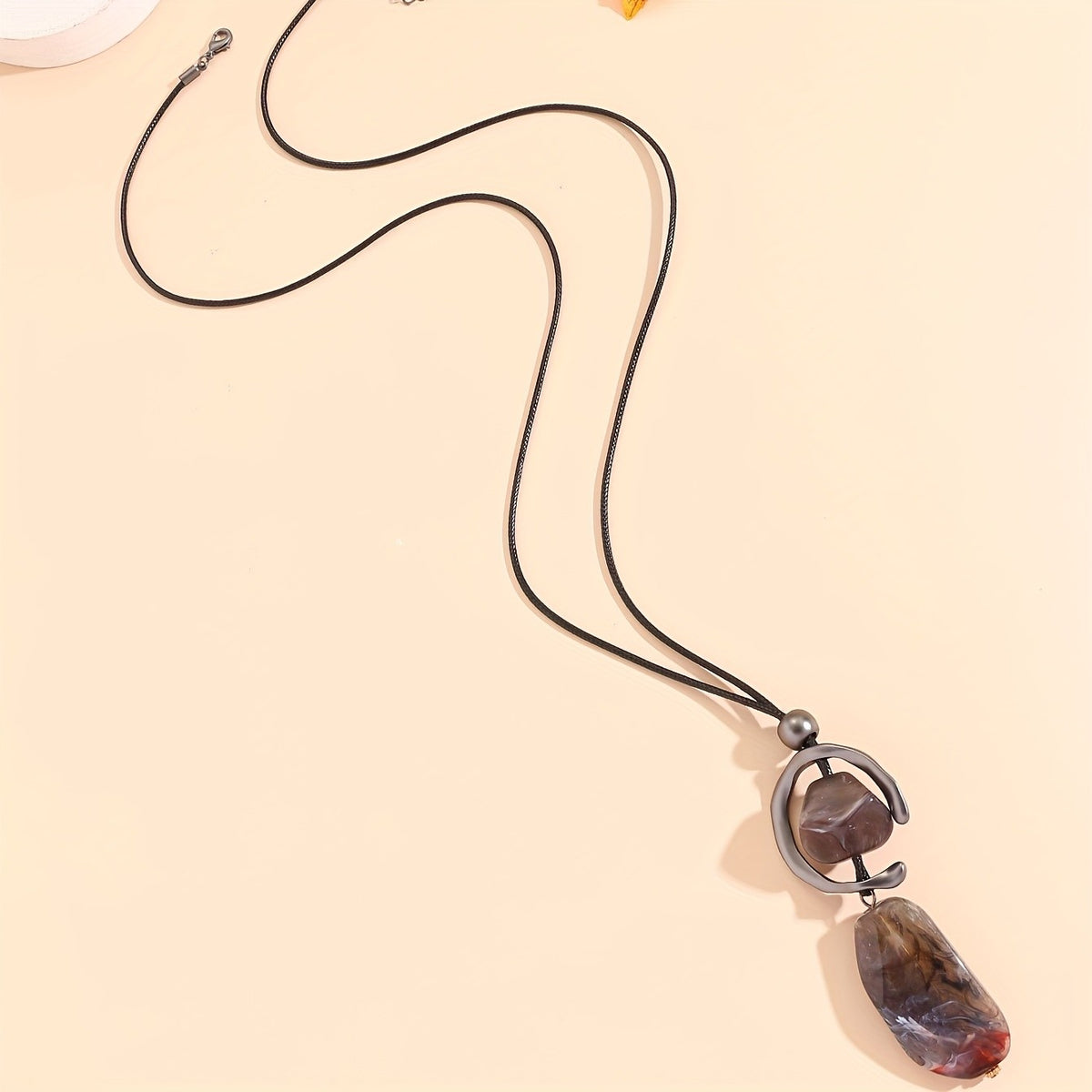 Gunmetal Geometric Resin Pendant Necklace
