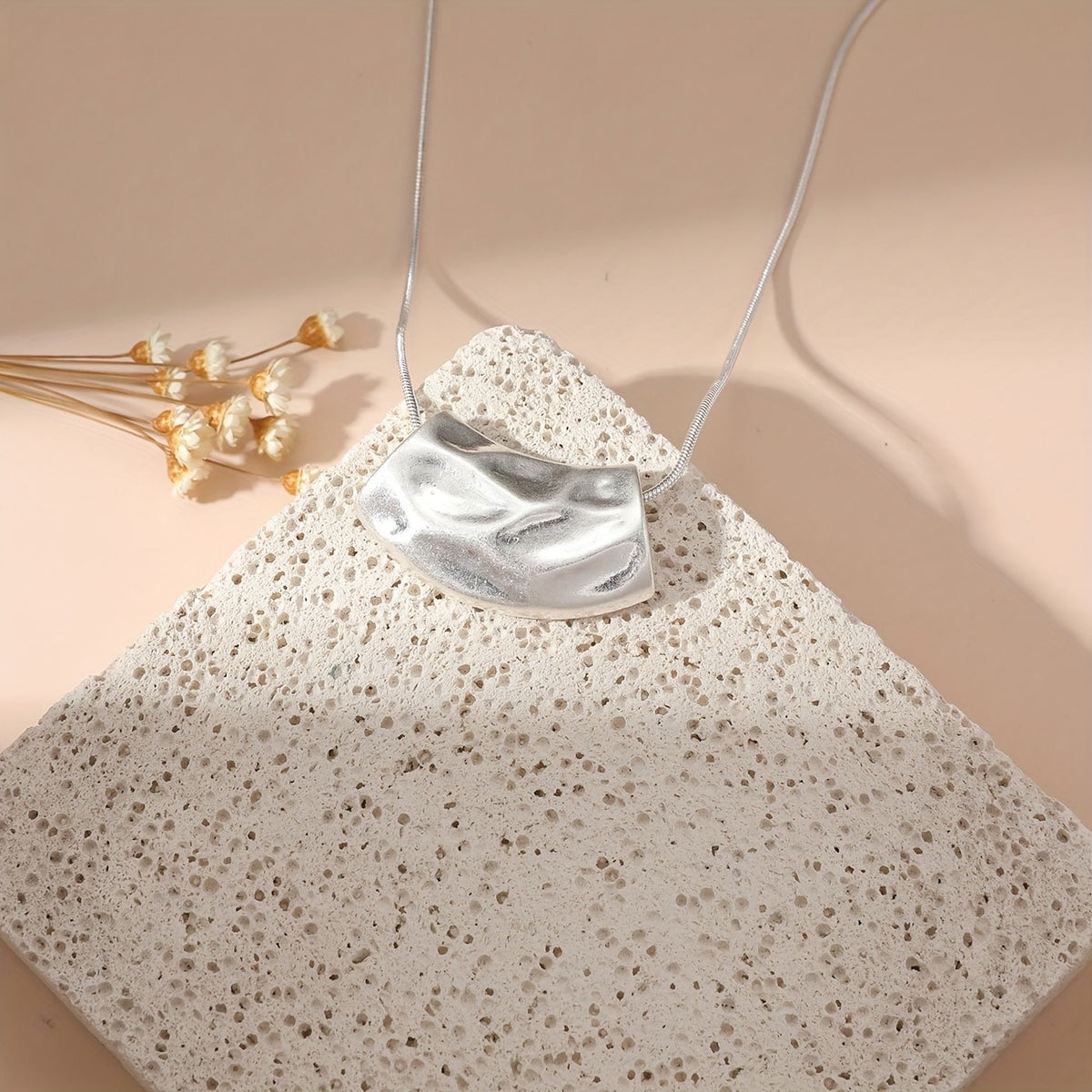 Textured Silver-Tone Arch Pendant Necklace