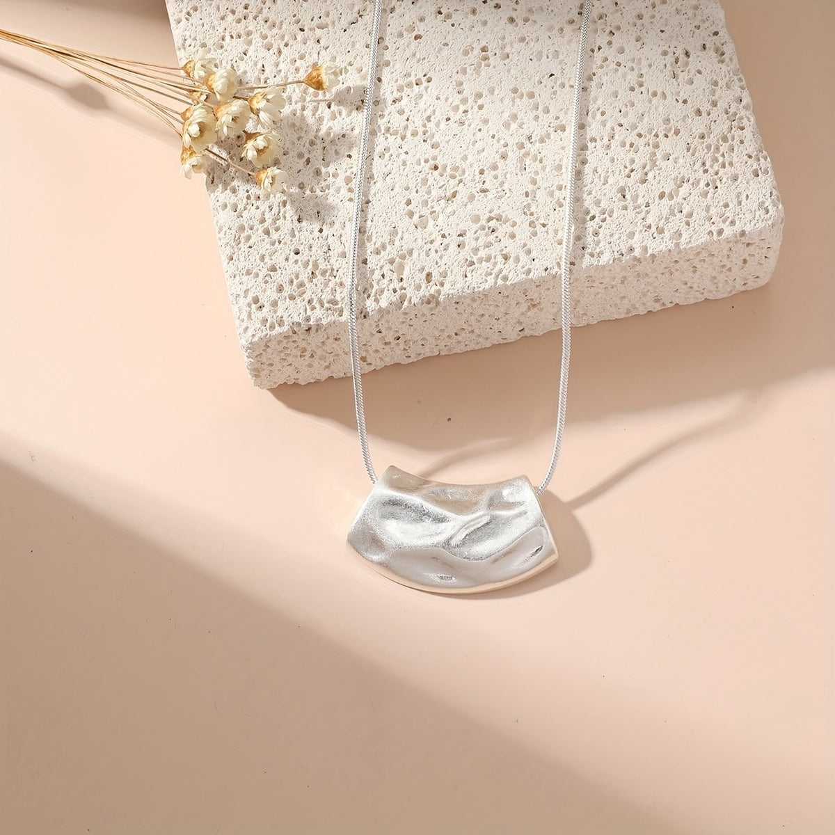 Textured Silver-Tone Arch Pendant Necklace